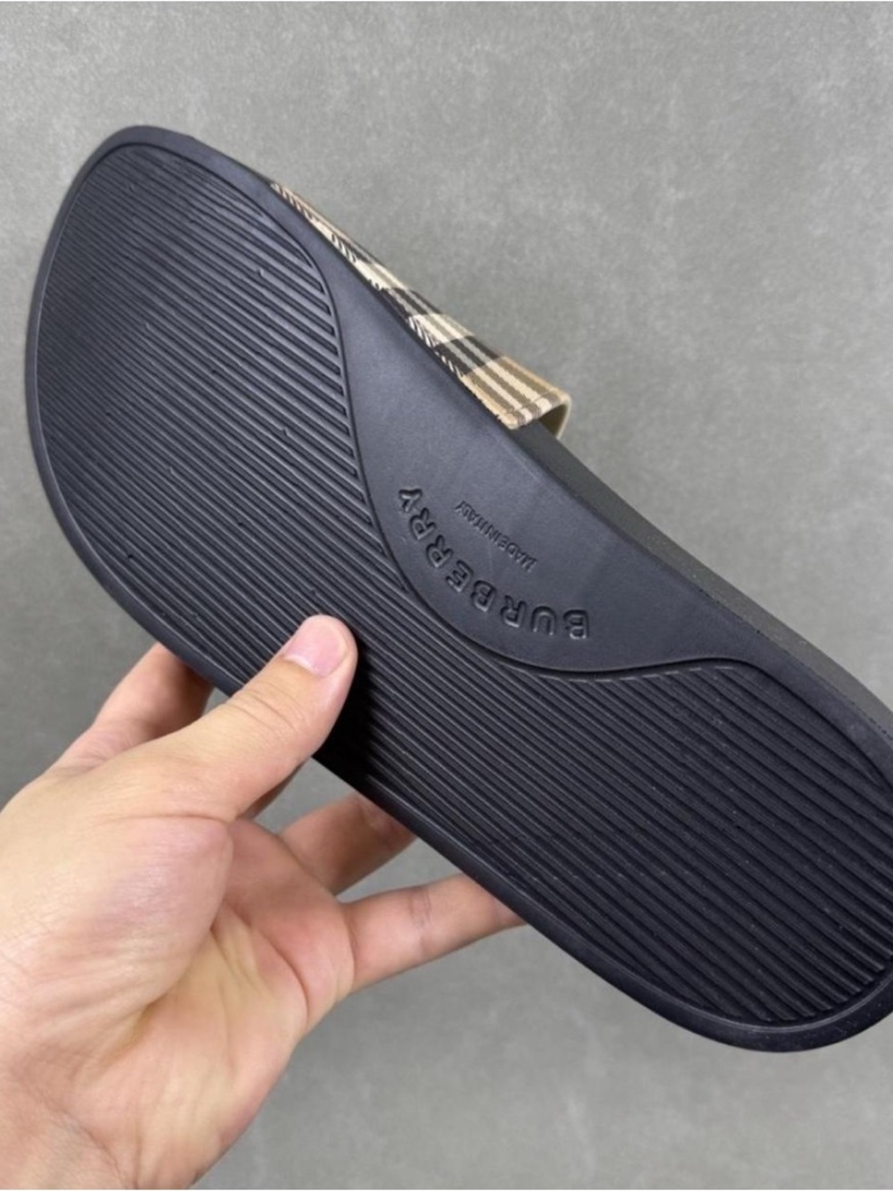 Burberry Black Slide Sandal with Vintage Check Strap - Picture 5 of 6